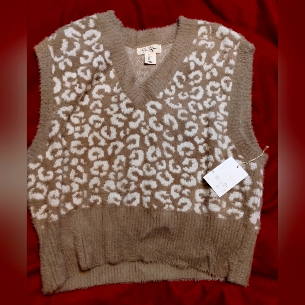 Leopard Print Fuzzy Vest Sweater